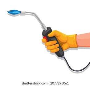 Welding tool on hand. mechanic and repairman job equipment symbol cartoon illustration vector