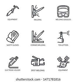 Welding tools icon set. Outline set of 9 welding tools vector icons for web design isolated on white background