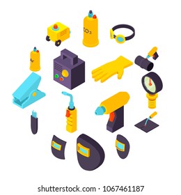 Welding tools icons set. Isometric illustration of 16 welding tools icons set vector icons for web