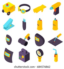 Welding tools icons set, isometric style