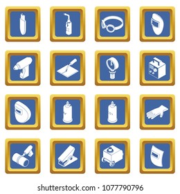 Welding tools icons set vector blue square isolated on white background 