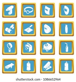 Welding tools icons set vector sapphirine square isolated on white background 