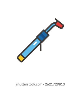 A welding torch colored in blue red and yellow on White backdrop flat style