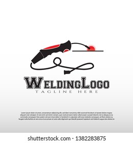 Welding torch logo with spark concept design. Welder tool icon. electrode. workshop. technology - Vector set