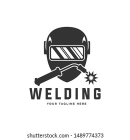 Welding torch with spark logo design. Welder tool vector design. Welding work logotype