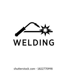 Welding Torch With Spark Logo Design. Welder Tool Vector Design.