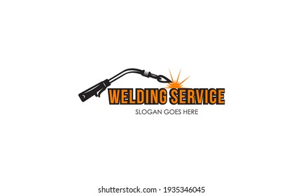 Welding torch with spark logo design. Welder tool vector design