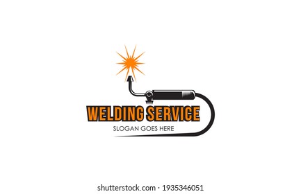 Welding Torch With Spark Logo Design. Welder Tool Vector Design
