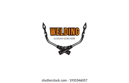 Welding torch with spark logo design. Welder tool vector design
