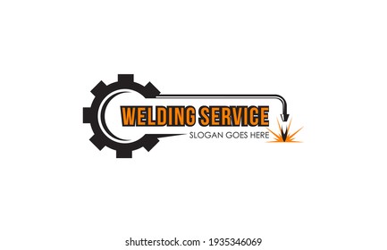 Welding torch with spark logo design. Welder tool vector design
