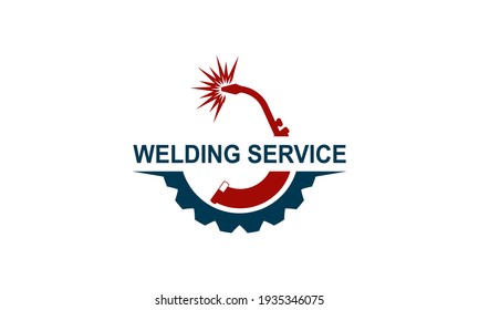Welding torch with spark logo design. Welder tool vector design