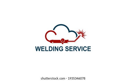 Welding torch with spark logo design. Welder tool vector design
