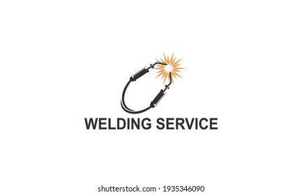 Welding torch with spark logo design. Welder tool vector design