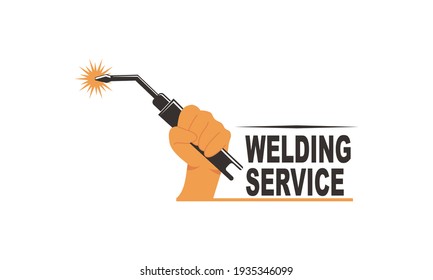 Welding torch with spark logo design. Welder tool vector design