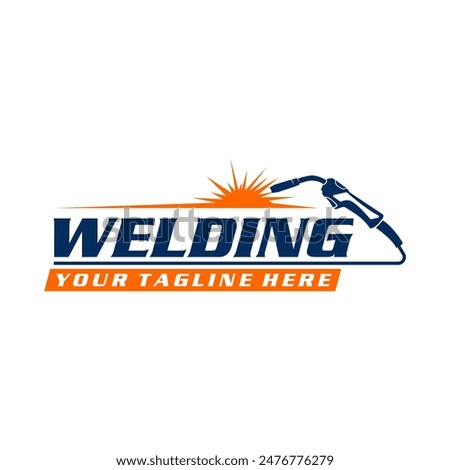 Welding torch with spark logo design. Welder tool vector design