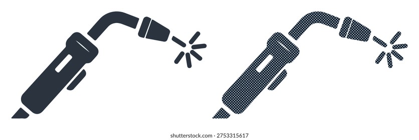 Welding torch with sparks black and white icon set, flat vector illustration isolated