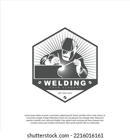 Welding welder company badge logo design vector and detail welder vector image