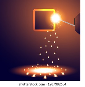 Welding. The welder has lit the electrode of the arc welding and will weld the metal and the sparks fall to the floor.