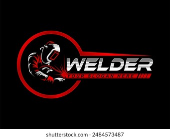 welding welder service logo emblem badge illustration vector design template company business modern design