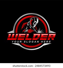 welding welder service logo emblem badge illustration vector design template company business modern design