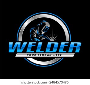 welding welder service logo emblem badge illustration vector design template company business modern design