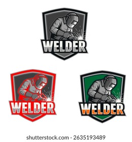 welding welder service logo emblem badge illustration vector design 