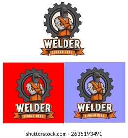 welding welder service logo emblem badge illustration vector design 