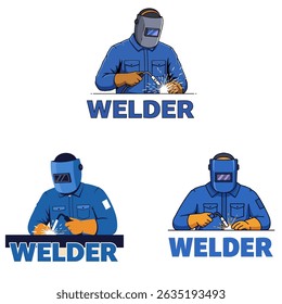 welding welder service logo emblem badge illustration vector design 