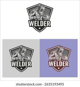 welding welder service logo emblem badge illustration vector design 