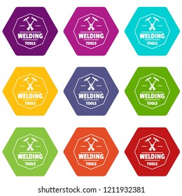 Welding work icons 9 set coloful isolated on white for web