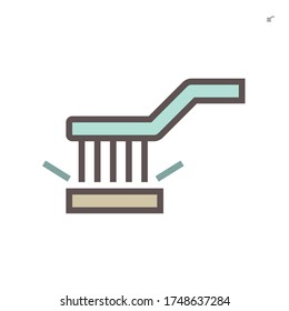 Welding work or metal workpiece cleaning by using wire brush to remove slag, rust and paint. Device is tool consist of steel wire or bristle made from brass or stainless steel. Vector icon 64x64 px.