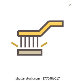 Welding work or metal workpiece cleaning by using wire brush to remove slag, rust and paint. Device is tool consist of steel wire or bristle made from brass or stainless steel. Vector icon 64x64 px.