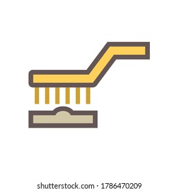 Welding work or metal workpiece cleaning by using wire brush to remove slag, rust, paint and dirt. Device is tool consist of steel wire or bristle made from brass or stainless steel. Vector icon.