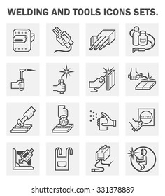 Welding work and welding tool and quality control vector icon set design.