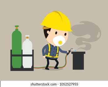 Welding work, Vector illustration, Safety and accident, Industrial safety cartoon