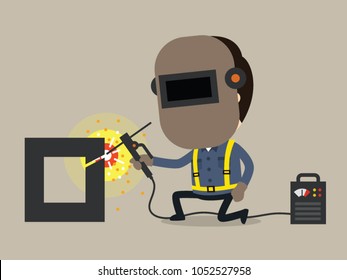 Welding Work, Vector Illustration, Safety And Accident, Industrial Safety Cartoon