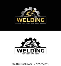 Welding Worker Gear Logo Emblem, Industrial Metal Fabrication Workshop Badge Design