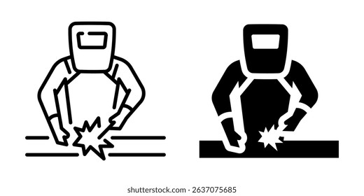 Welding worker icon. Line and silhouette style.