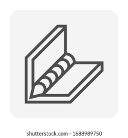 Welding workpiece icon. Consist of parent metal and weld metal. That is fabrication process to join metal to metal by electricity i.e. fabrication, construction, erection, manufacturing etc.