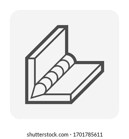 Welding workpiece icon. Consist of parent metal and weld metal. That is fabrication process to join metal to metal by electricity i.e. fabrication, construction, erection, manufacturing etc.