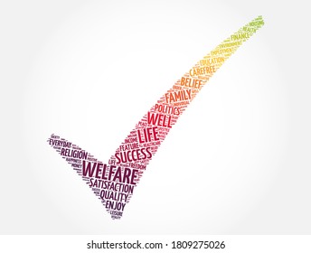 Welfare Check Mark Word Cloud Collage, Concept Background