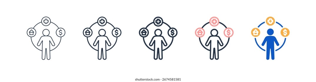 Los iconos de estilo diferente de bienestar establecen la Ilustración vectorial.