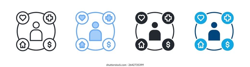 Welfare Icon Set Multiple Style. Design In Outline, Blue, Glyph, Dual Tone