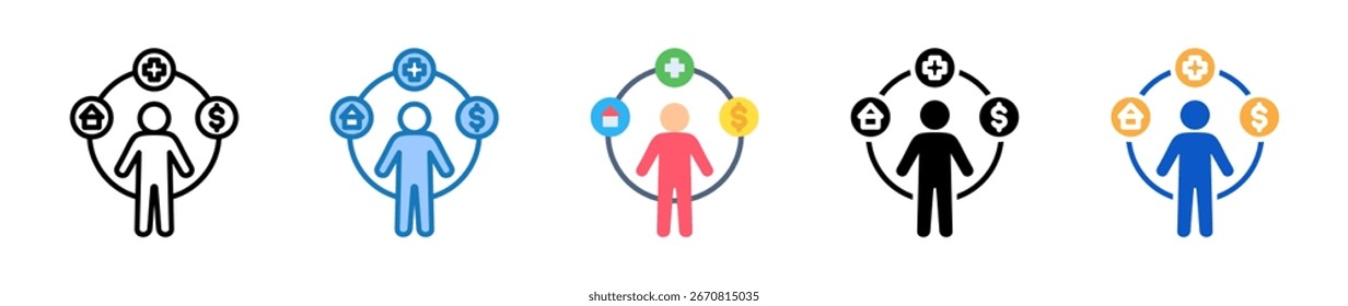 Ícones de estilo múltiplo de bem-estar definem a ilustração do vetor de design.