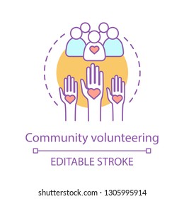 Welfare Volunteering Concept Icon. Charitable Corporate Foundation. Social Responsibility. Thin Line Illustration. Non Profit Organization. Community Service. Vector Outline Drawing. Editable Stroke