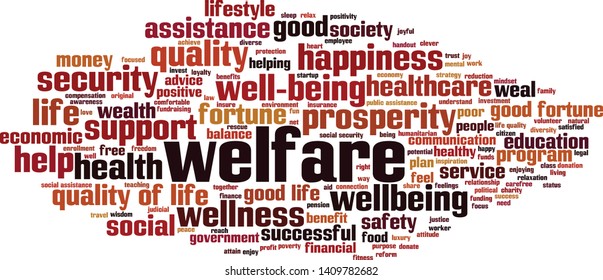 Welfare word cloud concept. Collage made of words about welfare. Vector illustration 