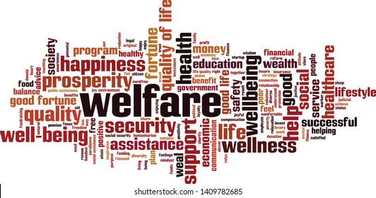Welfare word cloud concept. Collage made of words about welfare. Vector illustration 