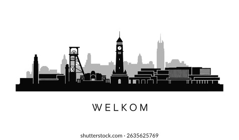 Silhueta do horizonte de Welkom com a África do Sul, e cidade.