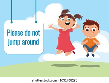 Well behaviour sign, children jumping around