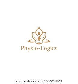 Well Body Fitness Logo, Cosmetic Brand Identity. For Spa Product And Beauty Salon Business. Stylized Human Yoga Shape In Abstract Lotus Symbol. Vector Icon.